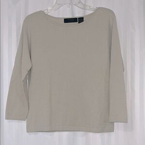 Express Stretch, Women's Light Grey/Beige 3/4 Sleeve Knit Top
